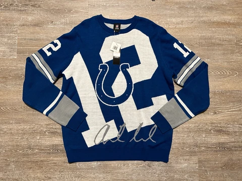 NEW Indianapolis Colts Blue White Andrew Luck #12 Ugly Christmas Sweater XL Knit Cover