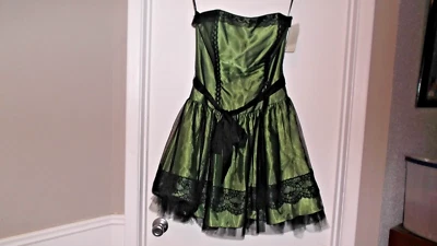 Vintage Jessica McClintock For Gunne Sax 90s Strapless Prom Dress Size 11 Olive - Image 1 of 4