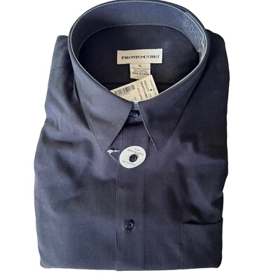 Pronto Uomo 男式黑色正装衬衫 XL Tencel 棉不可拆纽扣 全新 — 第 1/4 张图片