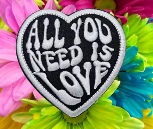 ALL YOU NEED IS LOVE - 3.15" x 3.15" Embroidered HEART Iron-On Patch NEW - Picture 1 of 4