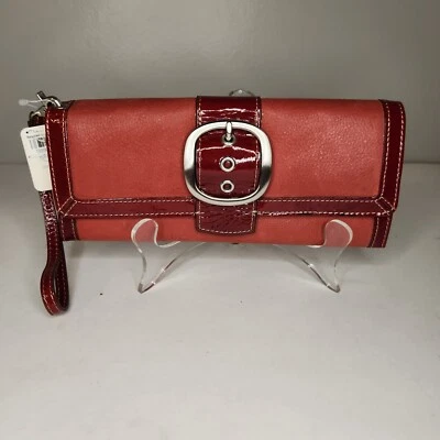 Cartera clutch de cuero convertible fósil vintage hebilla roja frontal con defecto Foto 1 de 4