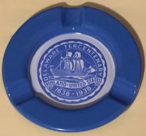 Antique Vintage Porcelain Enameled Metal Ashtray Delaware Tercentenary c. 1938 - Picture 1 of 5