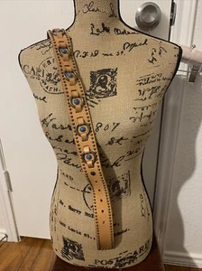 Cinturón occidental unisex mediano de cuero genuino sin marca con tachuelas ribete turquesa - Imagen 1 de 8