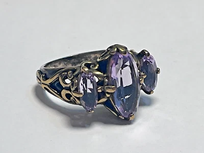 Anillo Raro Relios Carolyn Pollack Amatista Latón Plata Esterlina .925 Talla 8 Foto 1 de 4