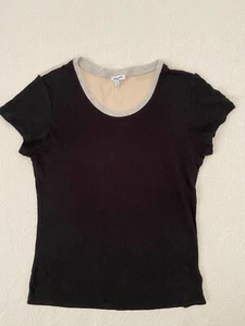 Splendid Top Short Sleeve Black Beige 55%Linen 45%Cotton Small Crew Neck #2510 - Picture 1 of 5