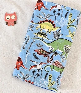 Handgefertigt, blaue Dinosaurier Flanell Druck & blaues Minky Bubble Baby Spucktuch - Bild 1 von 2