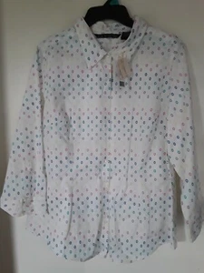Zac & Rachel NWT White Multi Print  Button Down Women Shirt Sz XL - Picture 1 of 3