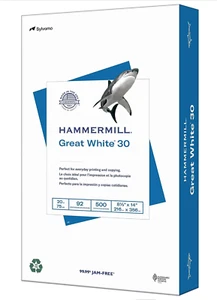 Papel de copia reciclado Hammermill Great White 20 lb 92 brillante 8,5 x 14 500 Shts-1 REAM - Imagen 1 de 10