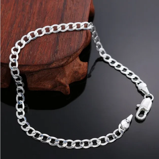 Bracciale catena Braccialetto Uomo/Donna placcato argento 925 - Idea regalo - Immagine 1 di 2