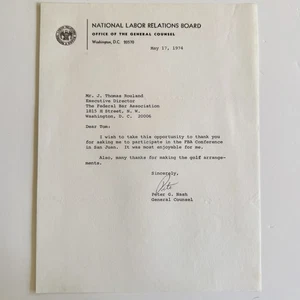 Vintage 1974 National Labor Relations Board Peter Nash/Gen Counsel/Signed Letter - Picture 1 of 1