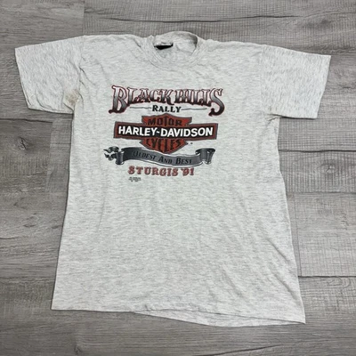 Camiseta vintage 3D emblema para hombre grande gris 1991 Sturgis Black Hills Rally Foto 1 de 4