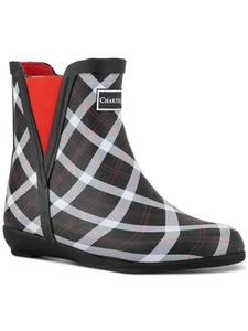 CHARTER CLUB Womens Black Plaid Goring Cloudburst Round Toe Rain Boots 6 M - Picture 1 of 11