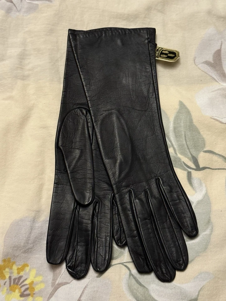 VTG Chevreau Grenoble Kid Leather Gloves Silk Lined Mid Arm France Set of 2 - Image 1 of 4