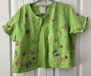 Michael Simon Lite SS Strickjacke Shirt Schmetterlinge bestickt Pailletten Gr. Large - Bild 1 von 7