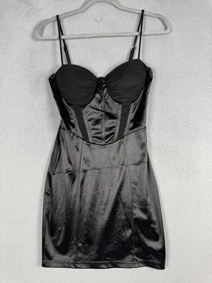Women's Y2K Bustier Black Mini Bodycon Dress Small Sleeveless Homecoming NWT - Image 1 of 4
