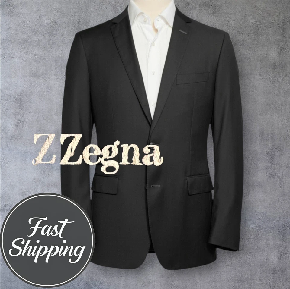 Z ZEGNA Lana Para Hombres 42R EE. UU. 52R UE Negro Blazer Abrigo Deportivo Chaqueta de Dos Botones Foto 1 de 4