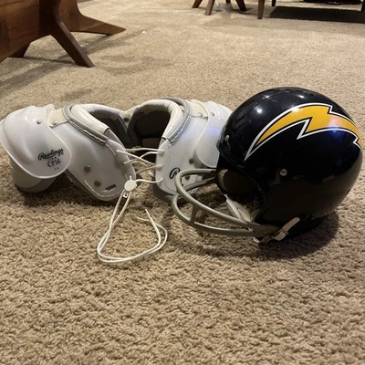 1980s San Diego Chargers Rawlings HNFL Football Helmet Small And Shoulder Pads - Image 1 of 4