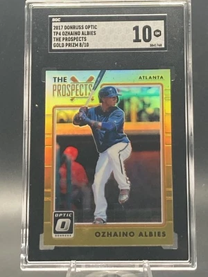 2017 Donruss Optic Ozzie Albies The Prospects Gold Prizm 8/10 SGC 10 - Image 1 of 2