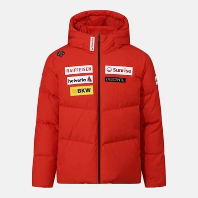 DESCENTE MENS SWISS SKI HOODED DOWN JACKET SQ423SDJO3 RED M-3XL ASIAN FIT - Image 1 of 4