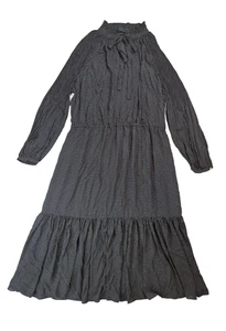 Lauren Ralph Lauren schwarz gepunktet Rüschen Stufen Plissee Maxikleid Damen 16W - Bild 1 von 5