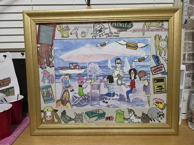ORIGINAL Altered Thrift Store Painting of "Bob's Burgers" FRAMED (24x19) - Image 1 of 4