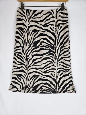 Lord & Taylor A 字裙尺寸 Lare 黑色和象牙色斑马印花及膝  — 第 1/4 张图片