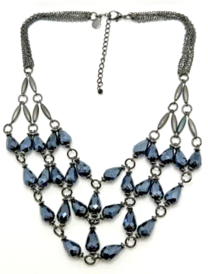 Collar babero VERA WANG azul oscuro cuentas de cristal cota de malla 18" - 20" Foto 1 de 4