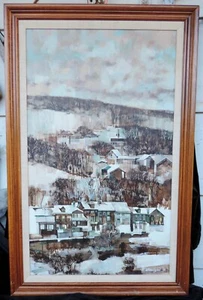 Robert Schmalzried Signed Original Winter Townscape Mixed Media on Board - Bild 1 von 6