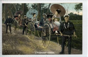 (Gd4451) A Rickshaw Parade, Geisha Girls, JAPAN c1910 - Picture 1 of 4