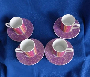 Set of 4 Decorated Porcelain Coffee Cups & Saucers, New in Presentation Box - Picture 1 of 20