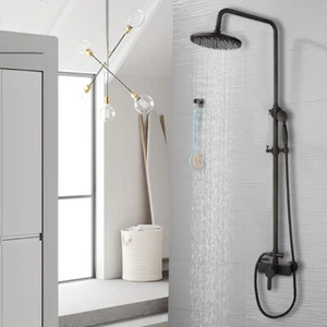 Grifo mezclador de ducha rociadora superior lluvia redonda montaje en pared baño negro mate - Imagen 1 de 12