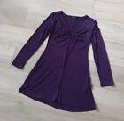Stradivarius Purple Stretch Mini Dress Long Top Keyhole Tie Front Flared Uk10/12