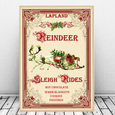 Christmas Sleigh Rides Vintage Print, Xmas Decoration Sleigh, Xmas Retro Print