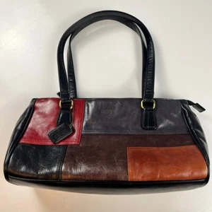 Vtg 90s Veneto Leather Patchwork Shoulder Baguette Bag Purse Medium Black Brown - Bild 1 von 14