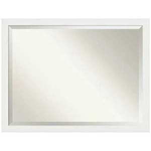 Amanti Art Wall Mirror 33.5"Hx43.5"Wx1.25"D w/ Beveled Glass Vanity White Narrow - Picture 1 of 7