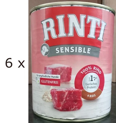 (€ 6,23/kg) RINTI Sensible mit Rind & Reis - Nassfutter  für Hunde - 6 x 800 g - Bild 1 von 4