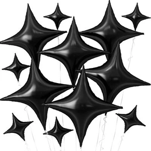 Black Star Balloons12Pcs Four Angle Star Foil Balloons26Inch and 10Inch Black... - Picture 1 of 7