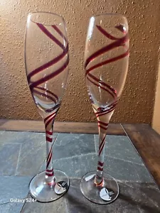 Pier 1 DOPPIO VORTICE ROSSO Scanalato Bicchieri Champagne Calici 9 3/4" Set di 2 - Foto 1 di 4