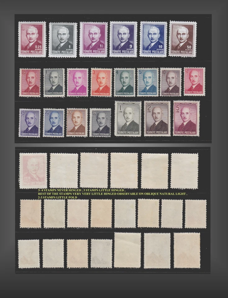 1943-4 TURKEY PRES. İsmet İnönü DEFINITIVES LH VLH SCT.934-9,963-77 ISF.1518-73 - Image 1 of 1