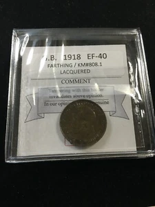 1918  Great Britain, Farthing, Coin Mart Graded**EF-40 Lacquered** KM# 808.1 - Picture 1 of 7
