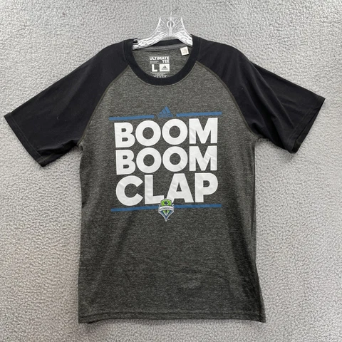 adidas Seattle Sounders FC MLS Boom Boom Clap T-Shirt Adult Large L Gray Raglan Cover