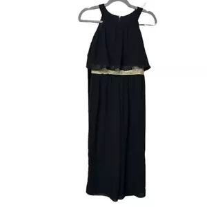 Amy Byer Chiffon Black & Gold Jumpsuit Girl's Size M Party Holiday Wedding - Picture 1 of 9