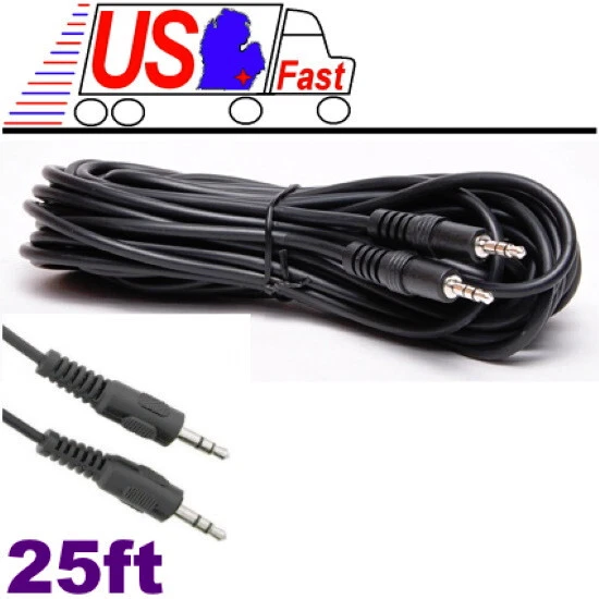 25ft 1/8" 3.5mm Stereo Audio Headphone Cable Cord Male to Male M/M MP3 Aux PC - Image 1 of 1