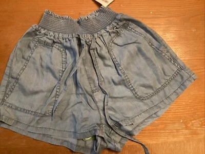 Shorts jeans feminino bolsa de papel drapeado tencel azul tamanho pequeno - Imagem 1 de 2