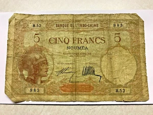 1926 5 Francs New Caledonia Hvy. Circ. #8107 - Picture 1 of 2