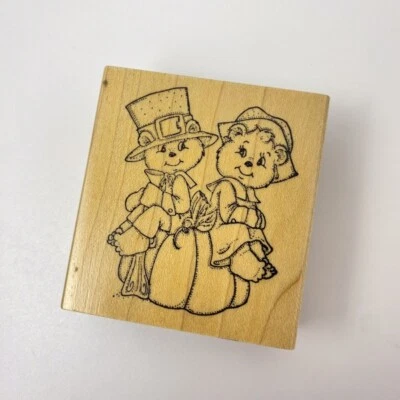 Osos Peregrinos~Acción de Gracias~Sello de Goma~2.25"X2.5"~Impresiones Artísticas #I-1107~Raro Foto 1 de 4