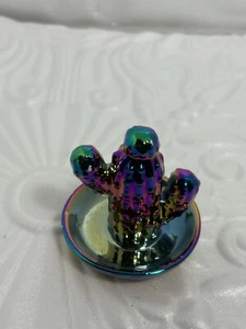 Miniature Cactus Ring Holder Jewelry Trinket Dish Tray Ceramic Iridescent 2.5" - Picture 1 of 6