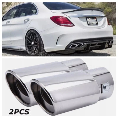 2PCS For Mercedes Benz Car Exhaust Pipe Rear Tail Muffler Chrome Steel Tip Foto 1 de 4