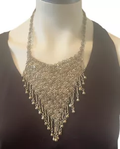 Vintage Yemenite Israel Middle Eastern Silver Filigree Bib Necklace - Picture 1 of 12