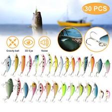 Lot 30pcs Kinds of Fishing Lures Crankbaits Hooks Minnow Baits Tackle Crank Set